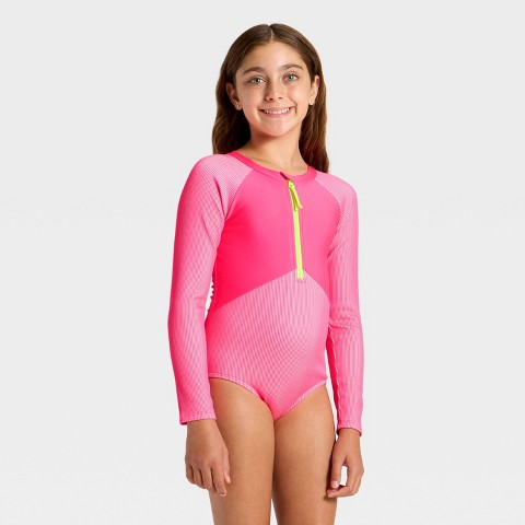 Детские купальники Cat & Jack Girls' Long Sleeve Pretty Rad One Piece Swimsuit - Cat & Jack™ Zealous Pink L