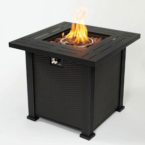 Resenkos 28" Propane Gas Fire Pit Table, 50000 BTU Square Steel Fire Pit for Outside Patio Deck Garden Backyard-Black - 1 of 4