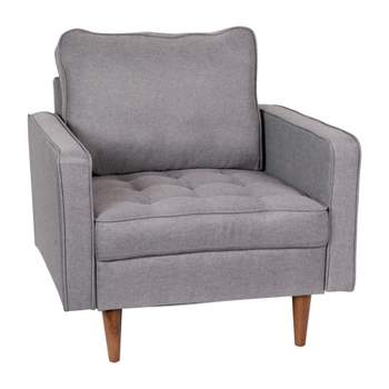 Flash Furniture Hudson Mid-Century Modern Commercial Grade Armchair with Tufted Faux Linen Upholstery & Solid Wood Legs