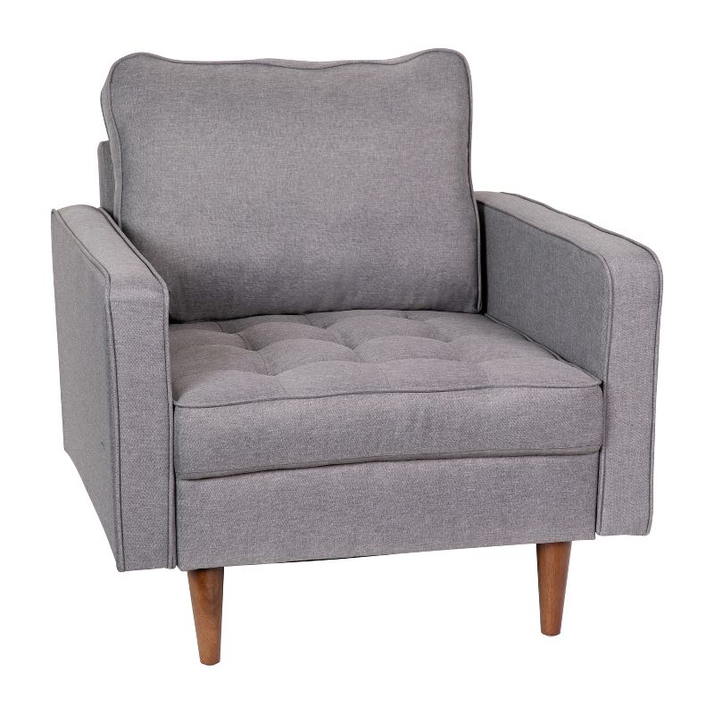 Flash Furniture Hudson Mid-Century Modern Commercial Grade Armchair with Tufted Faux Linen Upholstery & Solid Wood Legs, 1 of 12