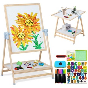 Aoibox Double Sided Wooden Kids Easel 4 in 1 Tabletop Whiteboard Magnetic Drawing Art Station Height Adjustable 22-39in - 1 of 4