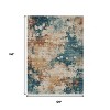 Beige And Teal Blue Abstract Washable Indoor Outdoor Area Rug - 3 of 4