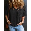 Women Summer Tops Mini Striped V Neck T-Shirts Drop Shoulder Short Sleeve Rib Textured Tops Loose Fit Lounge Tee Shirt Tops with Pocket - 3 of 4