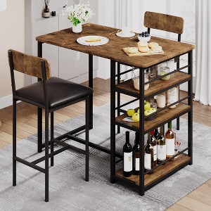 Dining Table Set for 2, Kitchen Table and Upholstered Chairs for 2, 3 Piece Counter Height Bar Table Set - 1 of 4