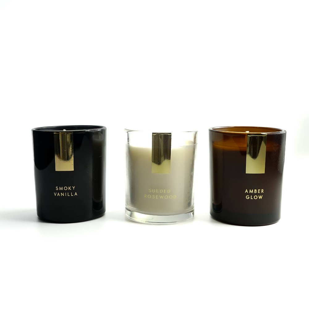 Landon Tyler 3pk Votive Smoke Vanilla and Sueded Rosewood and Amber Glow Candle Set