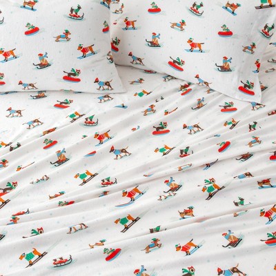 Queen Gray Cotton Flannel Holiday Print Sheet Set
