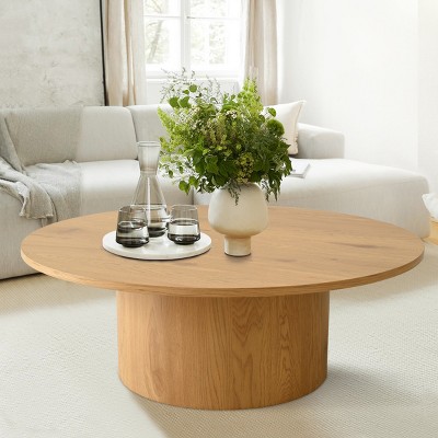 40" Dwen Manufactured Wood Foil with Grain Paper Round Coffee Table With Pedestal Base-Maison Boucle