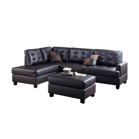 3pc Faux Leather Sectional Set Brown, Sectional Sofa Ottoman Set