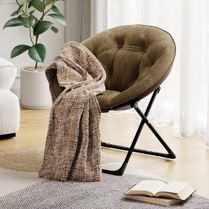 Foldable Saucer Chair, Oversized Faux Fur Lounge Chair with Metal Frame for Adults, Comfy Seat for Bedroom, Dish Dorm Chair - 1 of 4