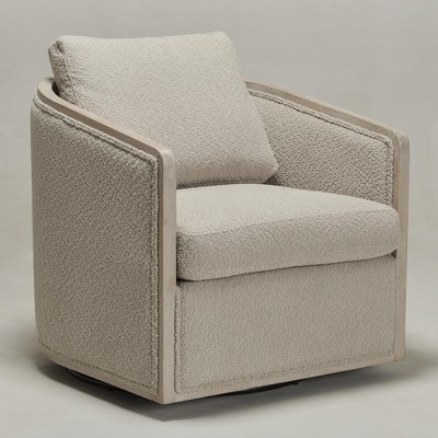 KINWELL 31"W Oak Frame Upholstered Swivel Barrel Armchair