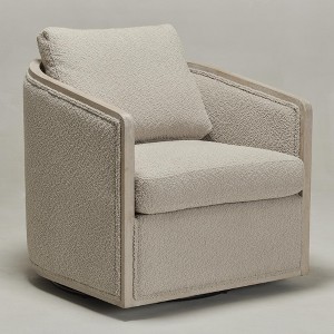 KINWELL 31"W Oak Frame Upholstered Swivel Barrel Armchair - 1 of 4