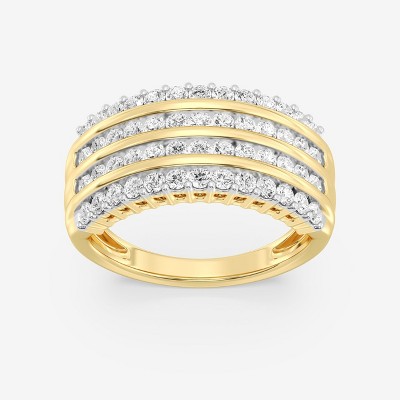 GILDED Statement Ring Band in 14KT Gold Plated and 925 Sterling Silver for Women with 1 Carat Lab Grown Diamond, Anniversary Wedding Band Rin, Size 7