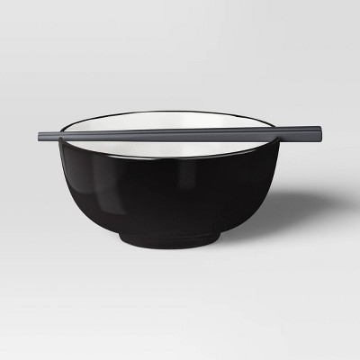 37 fl oz Solid Noodle Bowl with Chopstick Black/White - Room Essentials™