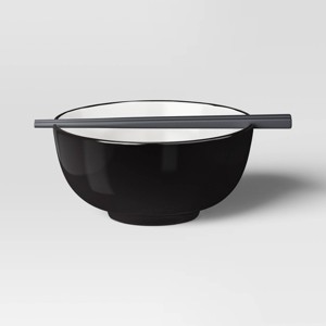 37 fl oz Solid Noodle Bowl with Chopstick Black/White - Room Essentials™ - 1 of 4