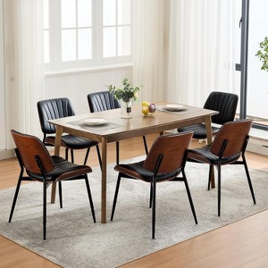 coucheta Dining Chairs Set of 6 - Mid Century Modern Upholstered Retro PU Leather Chairs with Walnut Bentwood Back, for Dining Room, Kitchen, Black - 1 of 4