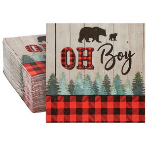 Sparkle and Bash 100 Pack Napkins with Buffalo Plaid Design, Boy Themed Lumberjack Baby Shower Decorations, 6.5 In - 1 of 4