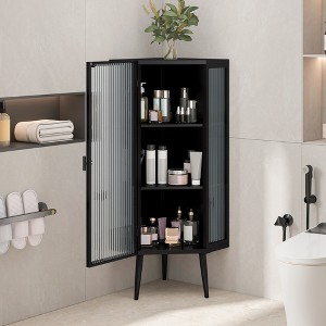 KWPZQEB Floor Coner Cabinet, Freestanding Narrow Cabinets Organizer with Tempered Glass Door & Shelves for Bathroom, Kitchen, Living Room - 1 of 4