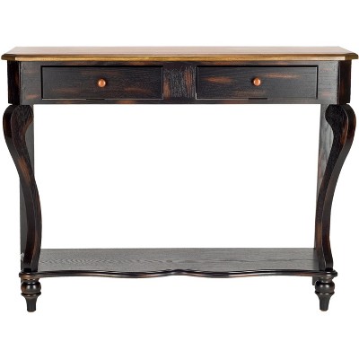 Transitional Dark Brown Birch Wood Console Table with Storage