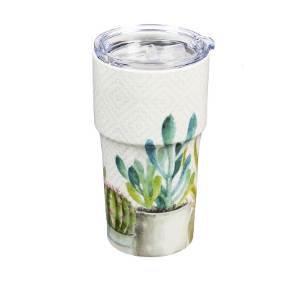 Evergreen Cape Craftsmen Double Wall Ceramic Companion Cup with Tritan Lid, 13 OZ, Watercolor Desert Cactus