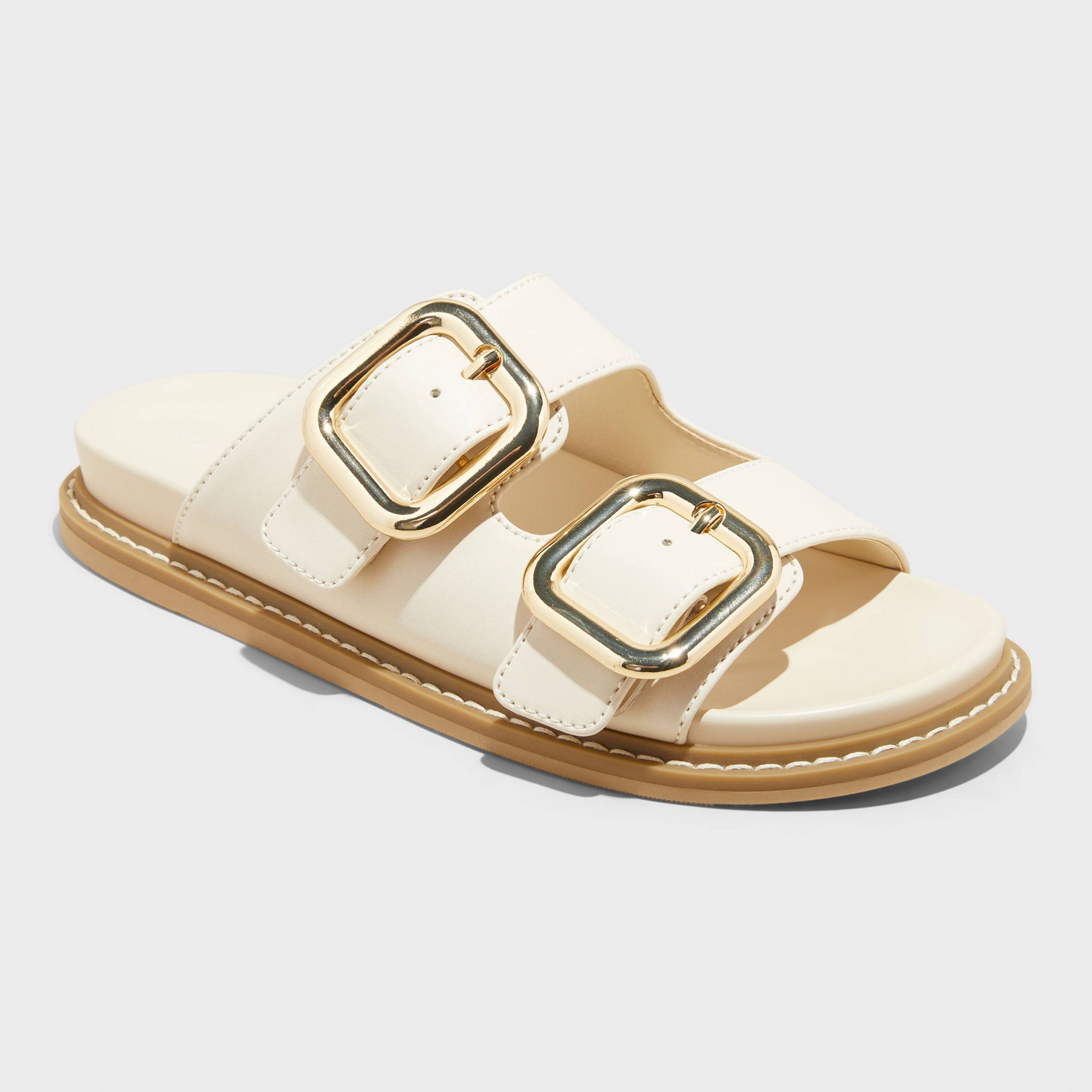 Women's Collin Bone Double Buckle Footbed Sandals - Universal Thread™ Off-White 7: Slip-On, Contoured Footbed