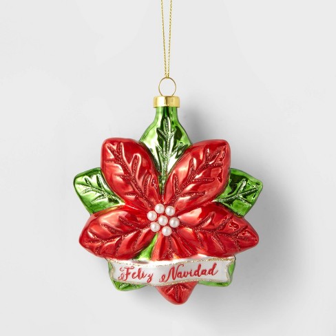 3.75 Glass Poinsettia 'feliz Navidad' Christmas Tree Ornament -  Wondershop™ : Target