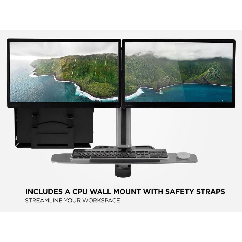 Mount-It! Sit Stand Dual Monitor Wall Mount Workstation & Stand Up Computer Station with Articulating Keyboard Tray Arm and CPU Holder, 3 of 12