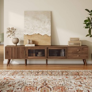 ORRD 76" Modern TV Stand for 85" TVs – Wood-Grain Media Console w/ Glass Doors & Storage – Living Room/Bedroom - 1 of 4