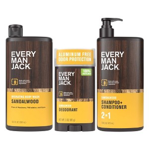 Every Man Jack Sandalwood 16.9 fl oz Body Wash + 3oz Deodorant + 16 fl oz 2-in-1 Shampoo + Conditioner - 1 of 4
