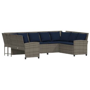vidaXL Gray Patio Sofa - Poly Rattan Outdoor Furniture, L-Shaped Garden Seating with Cushions, Gray/Navy Blue, Modular Design - 1 of 4