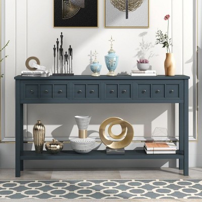 PAGED Rustic Console Table with 4 Drawers and Bottom Shelf for Storage,60 inch Entryway Table for Living Room,Hallway
