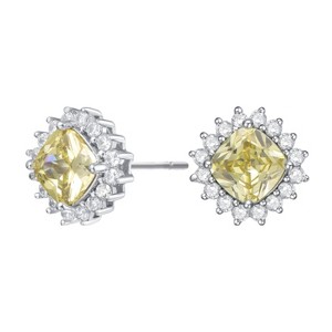 Guili Classy 10mm Halo Square Stud Earrings with Cubic Zirconia – Elegant, Sparkling & Timeless in White, Yellow, Gold, Rose Gold & Green - 1 of 3