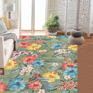Floral Washable Bugs Boho Flower Area Rug Non Slip Thin Living Room Botanical Colorful Floor Carpet Runner for Kitchen Hallway - 1 of 1