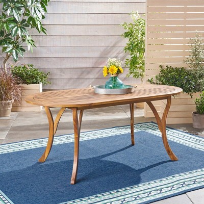70in Outdoor Patio Table, Outdoor Acacia Wood Table, Oval Dining Desk, Garden Furniture Kitchen Side Table