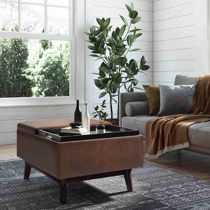CAVINAS Faux Leather Storage Ottoman Bench with Versatile Use,Upholstered Ottoman with Safety Hinge for Living Room,Bedroom - 1 of 4