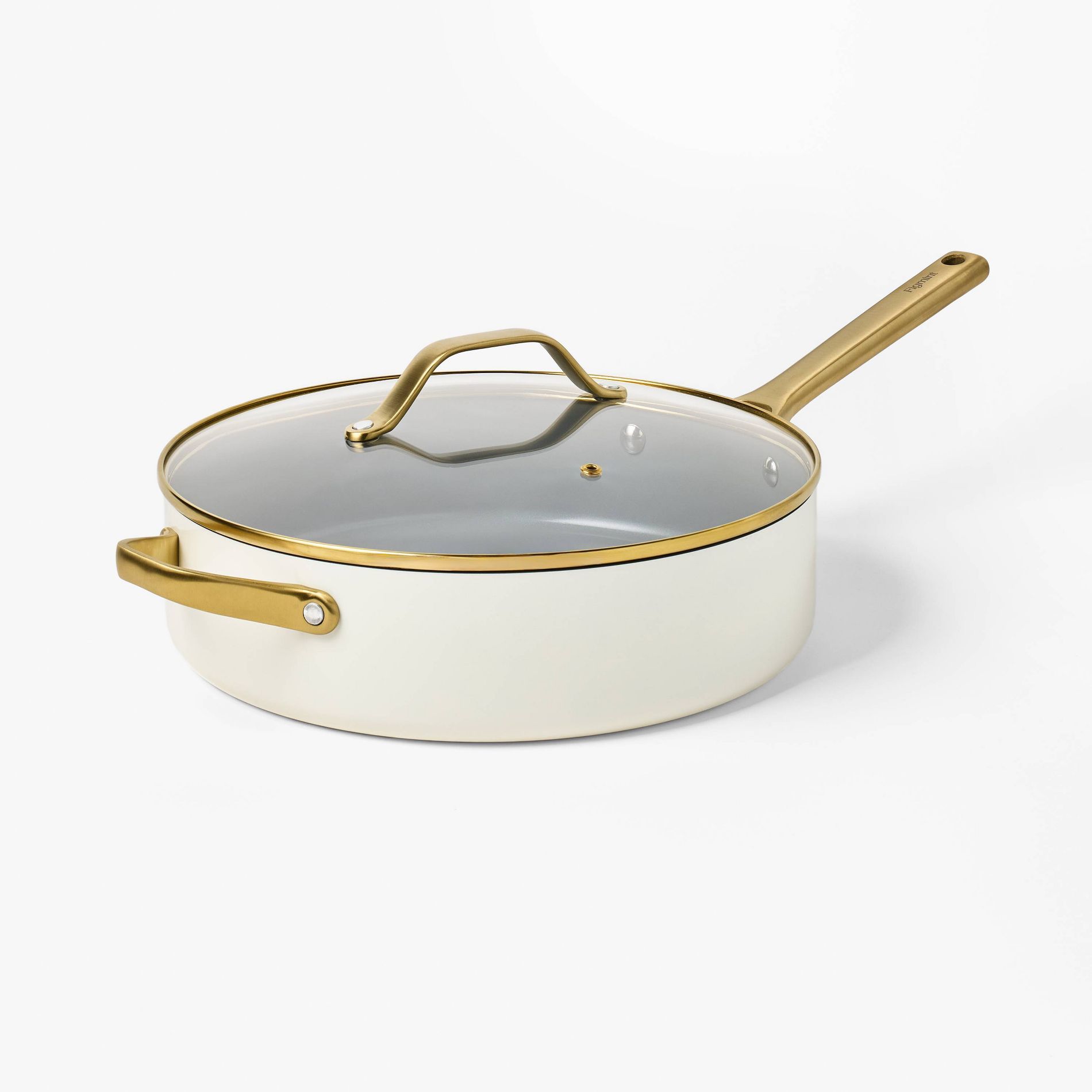 5qt Nonstick Ceramic Coated Aluminum Saute Pan with Champagne Handle Cream - Figmint™