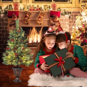 Pre-Lit Artificial Christmas Tree, 2FT Mini Tabletop Holiday Tree with 40 LED Lights, Pine Cones & Berries, Easy Setup - 1 of 4