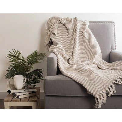 Reversible Stone Urban Chevron Fleece & Cotton Throw Blanket