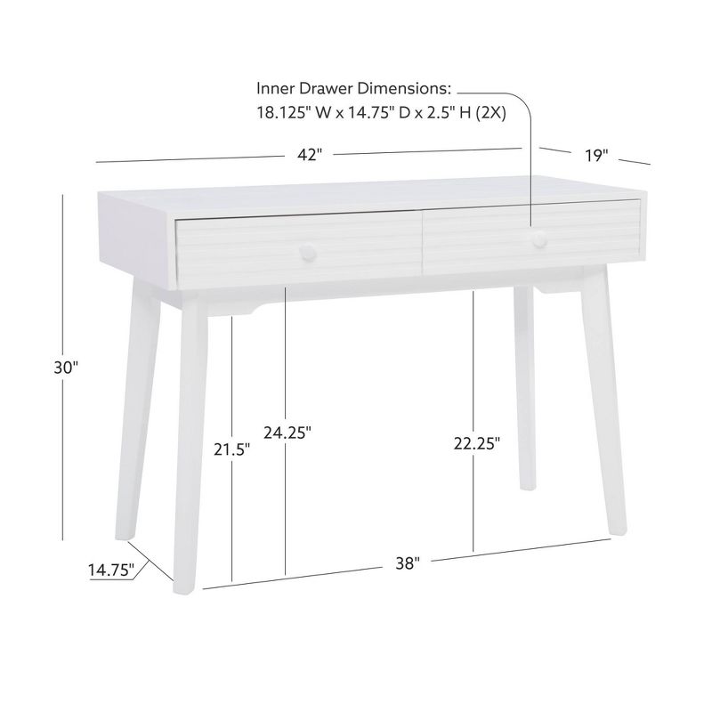 42&#34; Wedeln 2 Drawer Mid-Century Modern Desk White Finish Wood - Powell, 4 of 19