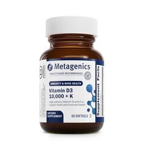 Metagenics D3 + K2: Immune, bone & heart support, non-GMO, gluten-free, 10,000 IU, 60 softgels. - 1 of 4