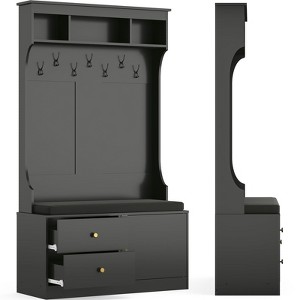Lirago,6-in-1 Hall Tree with Bench, Shoe Storage & Hooks-Modern Mudroom Entryway Storage Bench,Black - 1 of 4