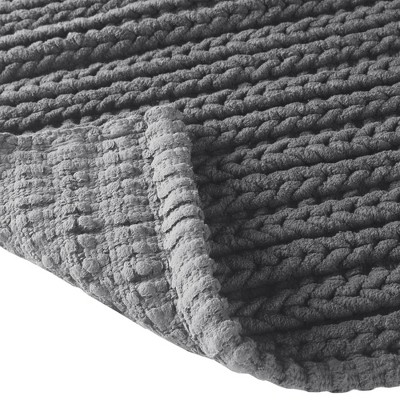 Charcoal Cotton Chenille Chain Stitch Bath Rug 20x30