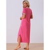 cheibear Women's V Neck Short Sleeves with Pockets Slit Long Nightgown - 3 of 4