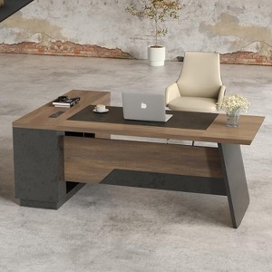 SAINTCY Modern L-Shaped Executive Desk, 78.74" Large Industrial Wood Office Desk with Drawers & Shelves, Home Office Computer Workstation - 1 of 4
