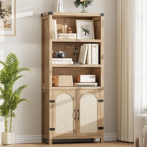 Rustic Bookshelves and Bookcases with Doors, Wooden 3 Shelf Bookshelves with Cabinets, 70" Tall Floor Standing Display Storage Shelves for Bedroom - 1 of 4