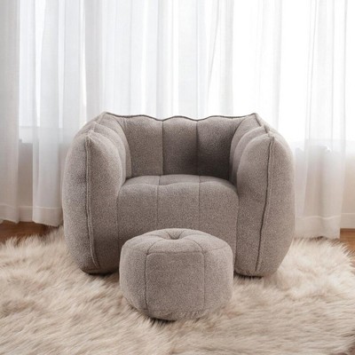 Alilang 38.58 inches Modern Tufted Accent Chair with Matching Ottoman and Plush Upholstery-Coffee