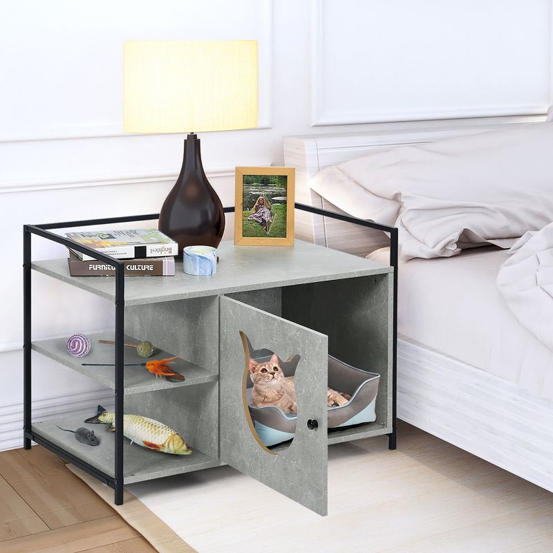 Costway Cat Litter Box  Enclosure Hidden Litter Furniture Cabinet W/ 2-Tier Storage Shelf, 4 of 11