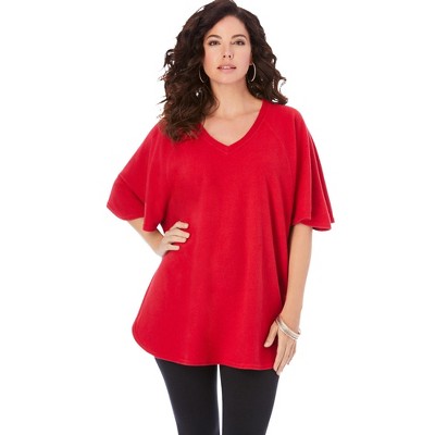 Roaman's Women's Plus Size High Pile Fleece Batwing Tee