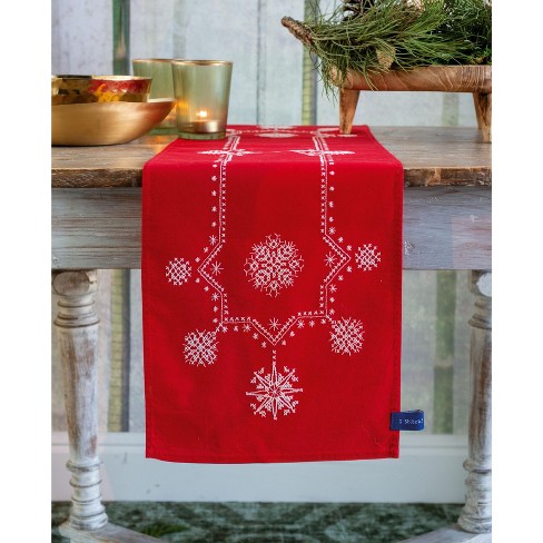 stamped DIY Vervaco table runner cross stitch kit "White Christmas stars" 