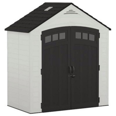 Suncast Vista 187 Cu Ft Storage Shed 7' x 4' Outdoor Garden Patio Box, Ice Cube