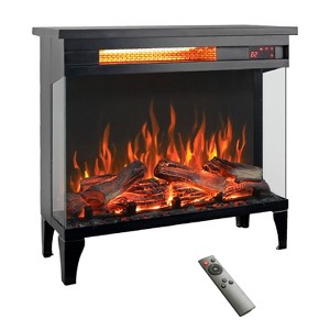 Kumasinova 24 Inch Electric Fireplace with Remote Control & Feet,Freestanding Fireplace Heater with 3 Color Flames,1500W Heat/5000 BTU Per Hour,Black - 1 of 4
